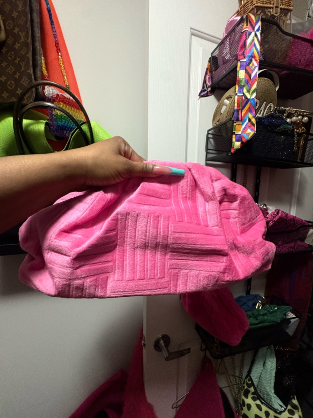 Pink Textured Clutch Bag
